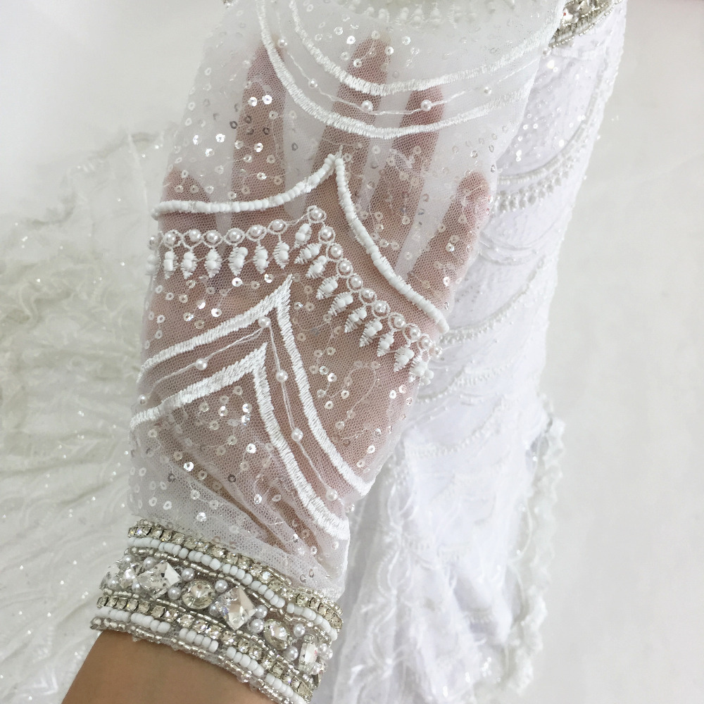 чипка Свадба Фустани 2017 сирена свадба gown целосна бисери и монистра, рачно изработени длабоки V деколте, custom size суд воз бесплатен превозот