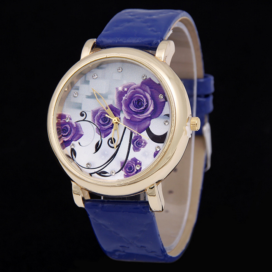 Shsby Бренд виолетови цвеќиња Кожа за на Рака рачни часовници Модни Дами Кварцен Кристал Види Жените се облекуваат Часовници