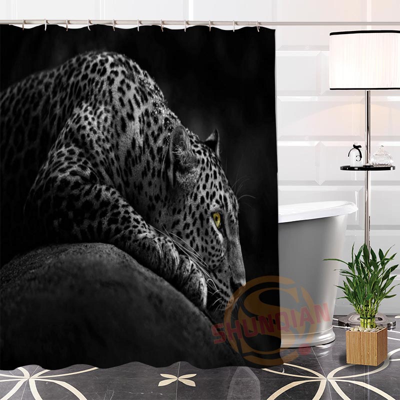 Еко-пријателски Обичај Уникатен Популарни леопард#2 Ткаенина Модерна Туш Завеса бања Со Куки за себе H0220-153