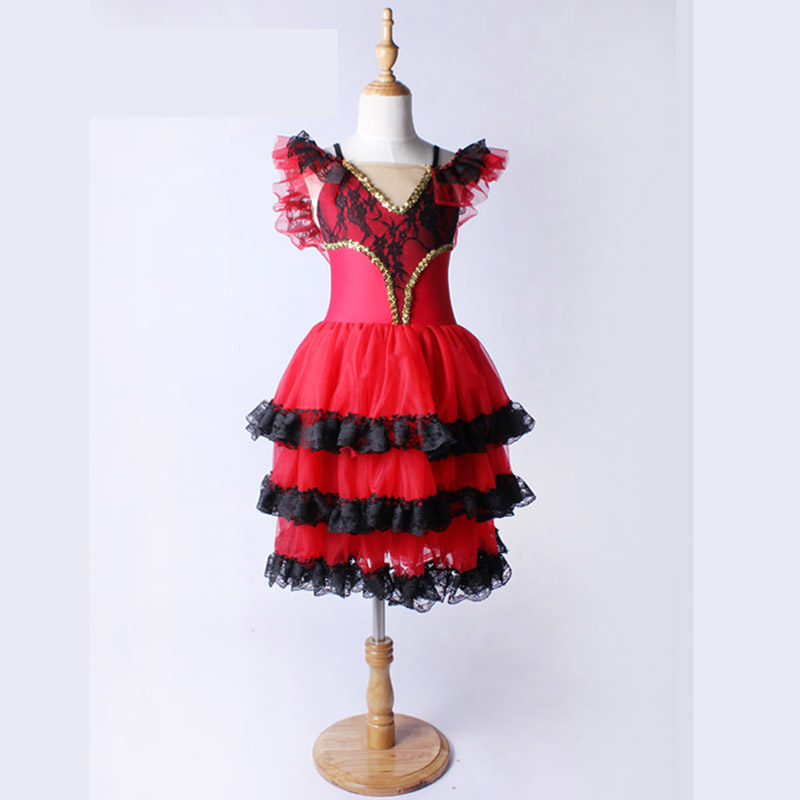 Деца Чипка Црвено Црн Балет Меки Фустан,Девојки Don Quixote Balet Фустани Балет Облека За Деца Детска Танц Носии Пад