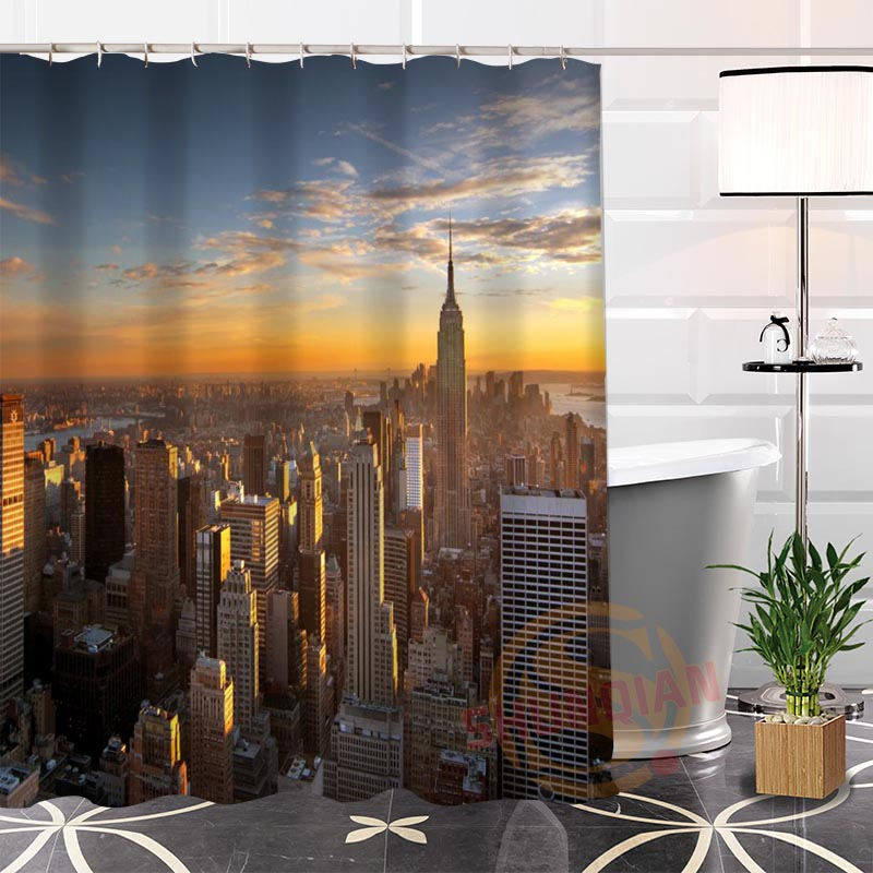 Популарната Еко-пријателски Обичај Уникатен Њујорк Ткаенина Модерна Туш Завеса бања Со Куки за себе H0220-133