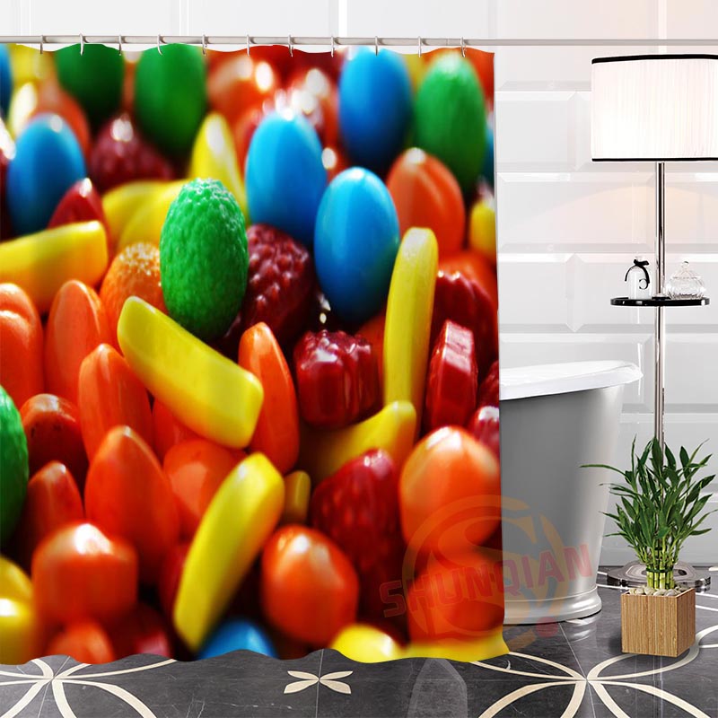 Полиестер Обичај бонбони Туш Завеса Ткаенина Модерна бања Со Куки Бања екрани