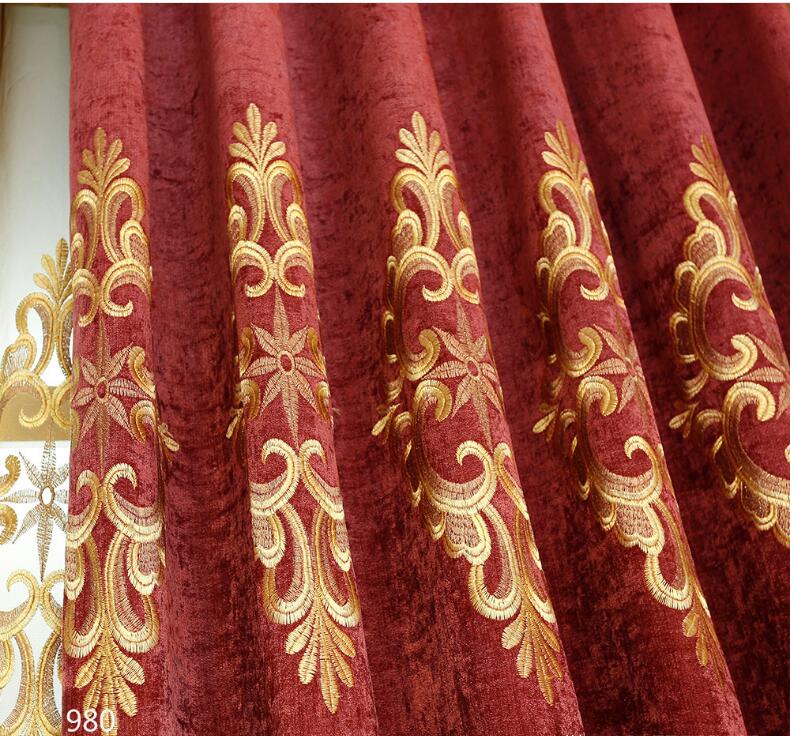 2017 Црвена боја Завеса За Дневна Соба возрасни Спалната соба Златен вез Странични Завеси Крпа Tulle Cortinas