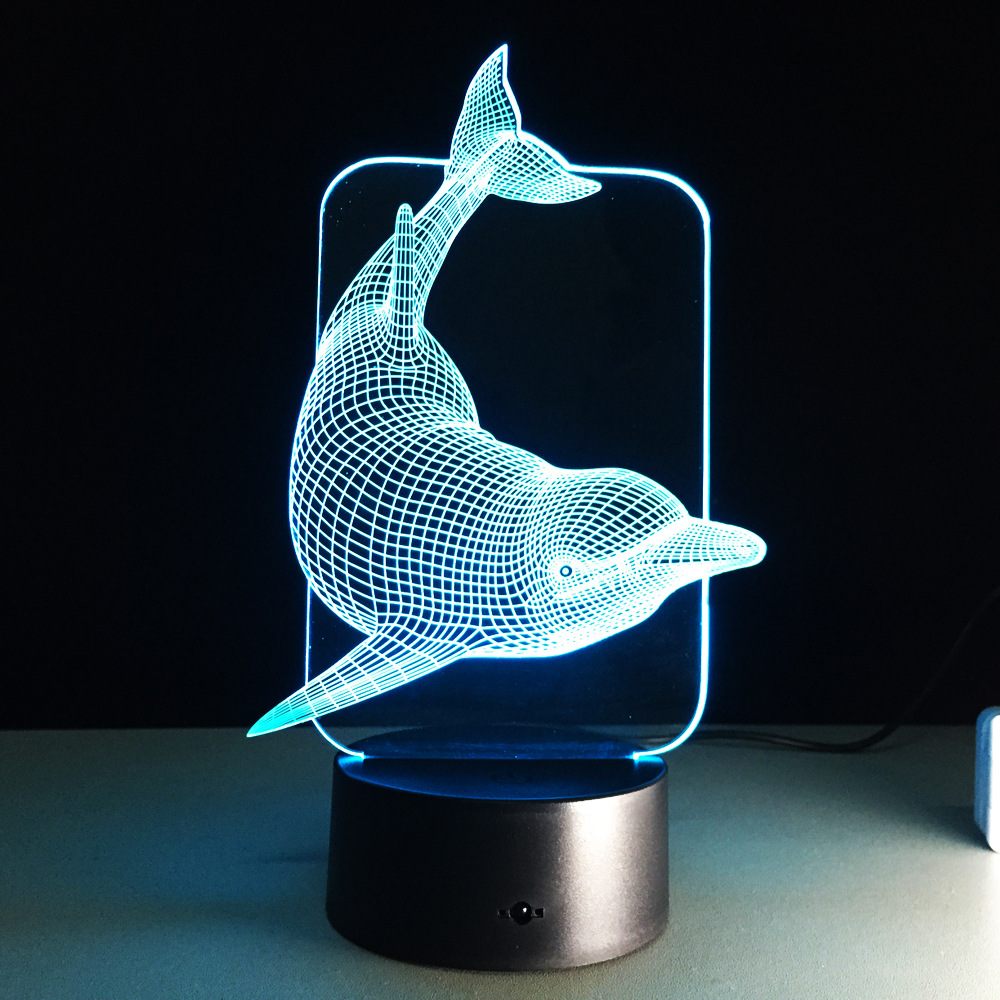 3D илузија Led ноќ светлина 7colors делфин светилка за на маса новина производи божиќ светла со допир на копче деца ноќ светлина