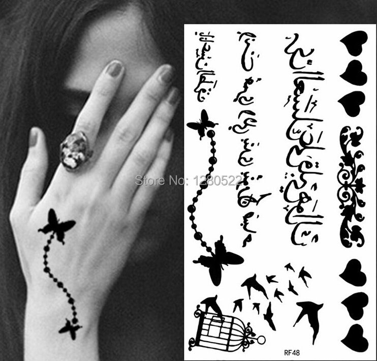 3 листови се посвети пеперутка синџир birdcage привремена тетоважа арапски тетоважа налепница tatuagem temporaria жени