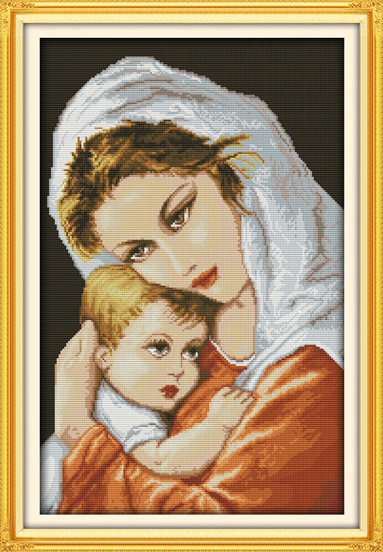 Маслото стил мајката и синот Печатени Платно DMC Смета Крстот Бод Колекции на печатени Крст-бод поставите Везови Везана