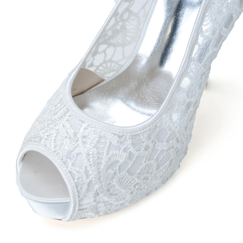 Creativesugar Жена платформа висока пета чевли розова бела гледа преку перспективата чипка булчински свадба, матурска