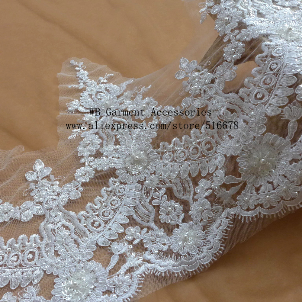 Висок квалитет на off бела sequins бисер beaded на кабелот tulle домот везови чипка намали свадба фустан од чипка додатоци