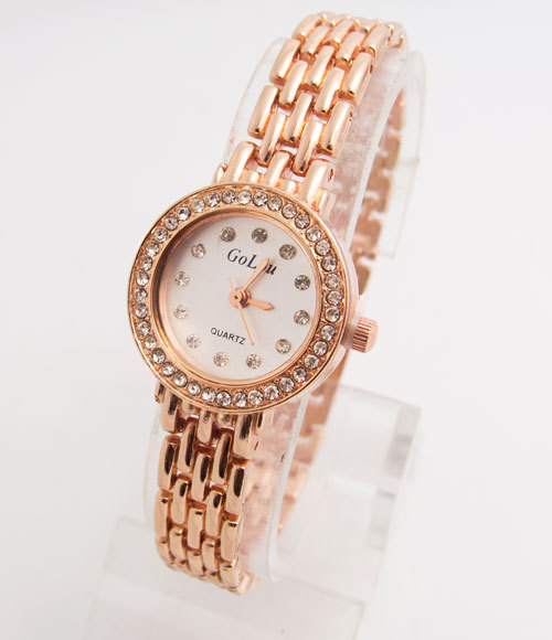 Висок Квалитет на Луксузни Злато се Зголеми на Ѕвонење Види Жените Дами Кристал Фустан рачни часовници Кварц Relogio