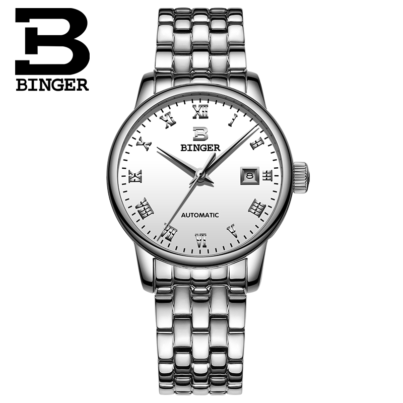 Швајцарија Дами Види BINGER луксузен бренд Механички рачни часовници sapphire целосна нерѓосувачки челик Жените часовници