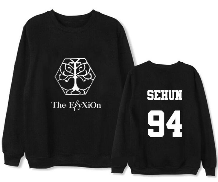 Kpop exo четвртиот турнеја со концерт на elyxion истиот член име печатење о вратот sweatshirt за љубителите унисекс pullover тенка дуксери