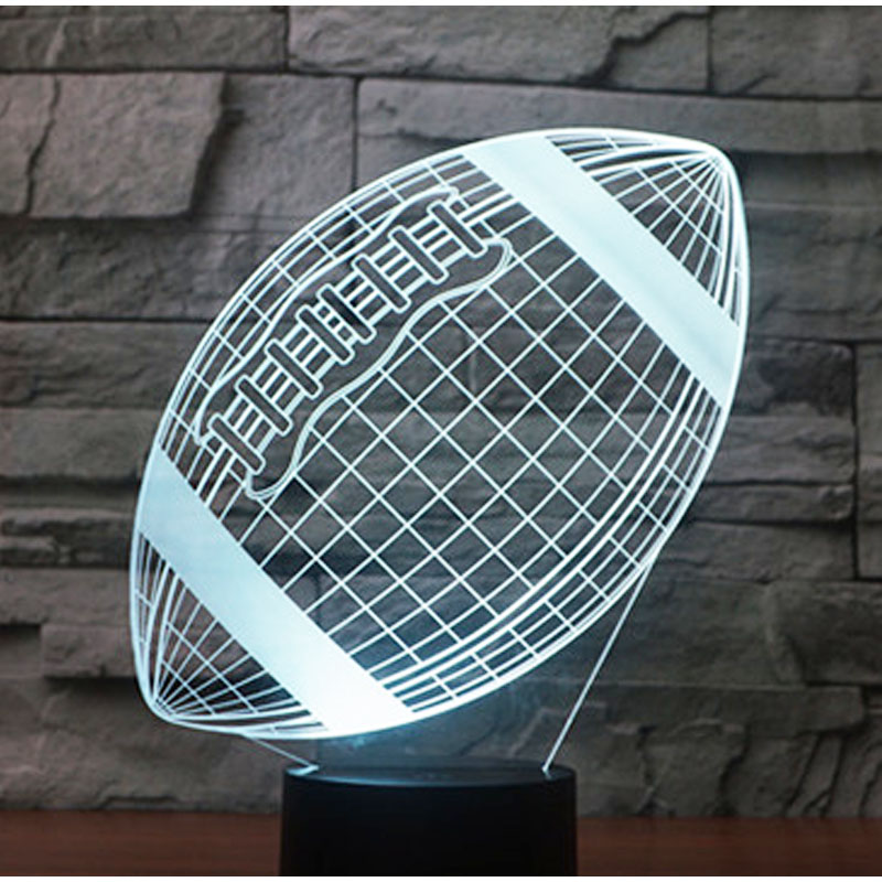 Неверојатни 3D LED Светилка Рагби Форма LED Ноќ Светлина со 7 Бои Магичен Панел 3D оптичка илузија LED светло