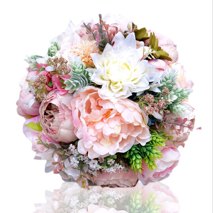 Домот Вештачки Цвеќиња Peony Свадба Букети 2017 за Невести Нова Мода Булчински Бисери Справи со Букети Свадба Додатоци