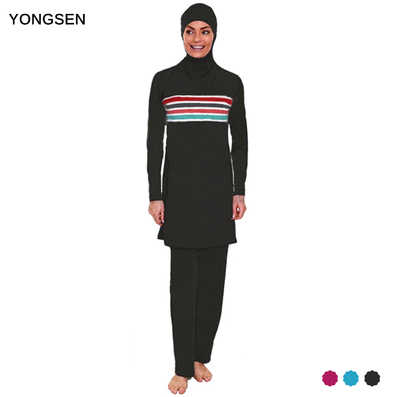 YONGSEN Плус Големина Муслимански Бански Жените Скромни Комбинација Целосно Покривање Костим за капење, Исламската Hijab Исламот Burkinis Носат Костим за Капење