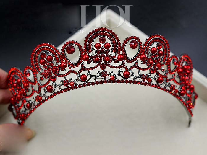 Голема црвена круна имитација бисер булчински headdress фустан додатоци Xiu облека слатка корејски коса додатоци кристал