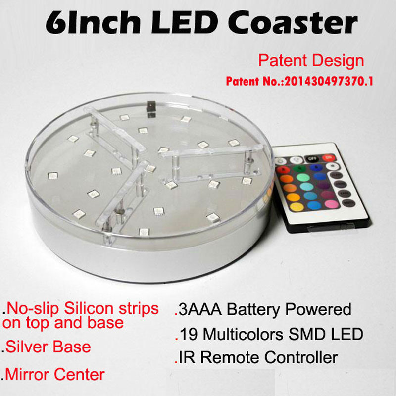 6inch Круг Shisha наргиле LED Светло база водовод светла додатоци со далечински управувач Magic пушењето Батерија управувана