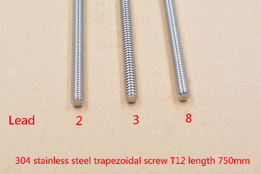 304 од не ' рѓосувачки челик T12 завртка должина 750mm доведе 2mm 3мм 8мм трапезоидна вретено завртка 1pcs
