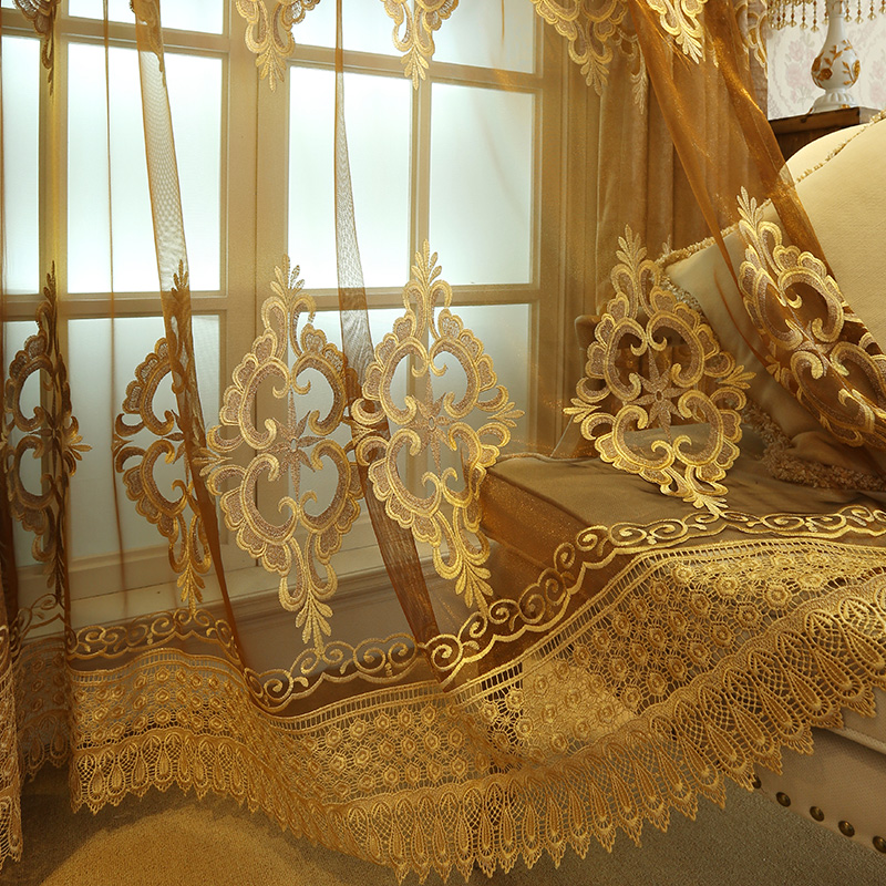 Европската луксузни браун везени завеси за дневна соба/студија Модерна класика соба висок квалитет завеси за спалната