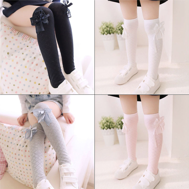 Новата Симпатична Слатка Мода Деца Бебе Девојки Памук, Чипка Коленото Висок Долго Bowknot Чорапи Прибор За Облека Со Висок Квалитет