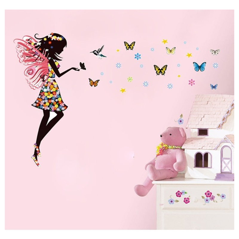 Практична Ангел пеперутка Самовила крила Убава девојка шарени Ѕид Налепници DIY Децата Соба Декорација