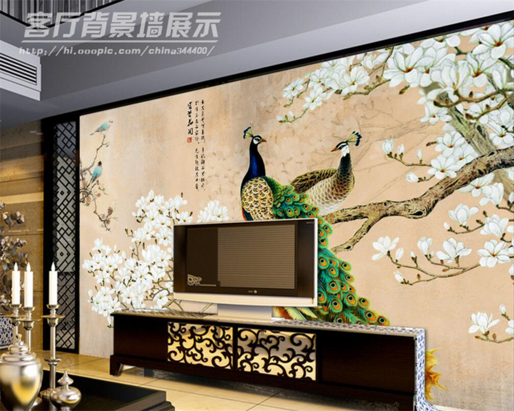 Beibehang фреско позадина цветаат богата паун среќен 3D дневна соба ТВ троседот во спалната соба дома декорација мурали 3D позадина