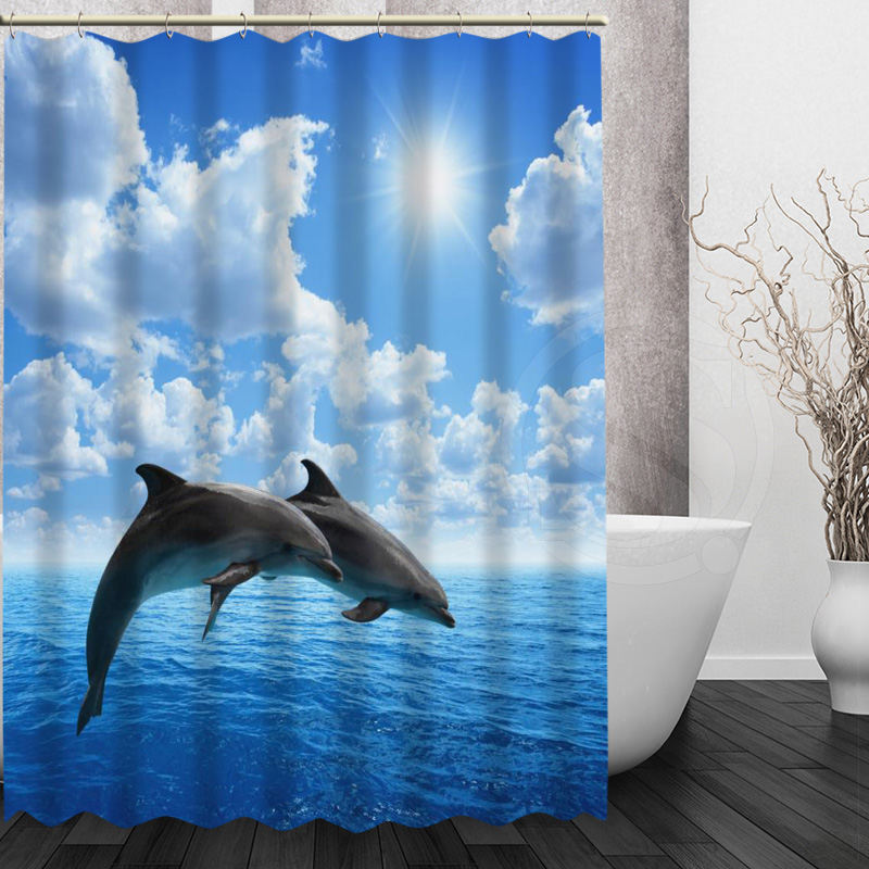 Обичај Симпатична делфин Туш Завеса Високо Квалитетен Водоотпорен Материјал Бања Завеса дома декорација