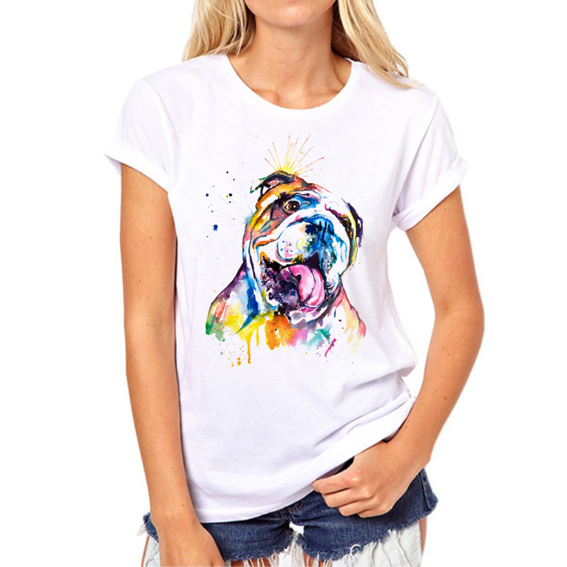 Топла продажба Обоени куче печатени женска маица лето Булдог/Голема dane Печатење на Блузи Мода Девојка Tshirt Tee Кошула Femme 97N-1#