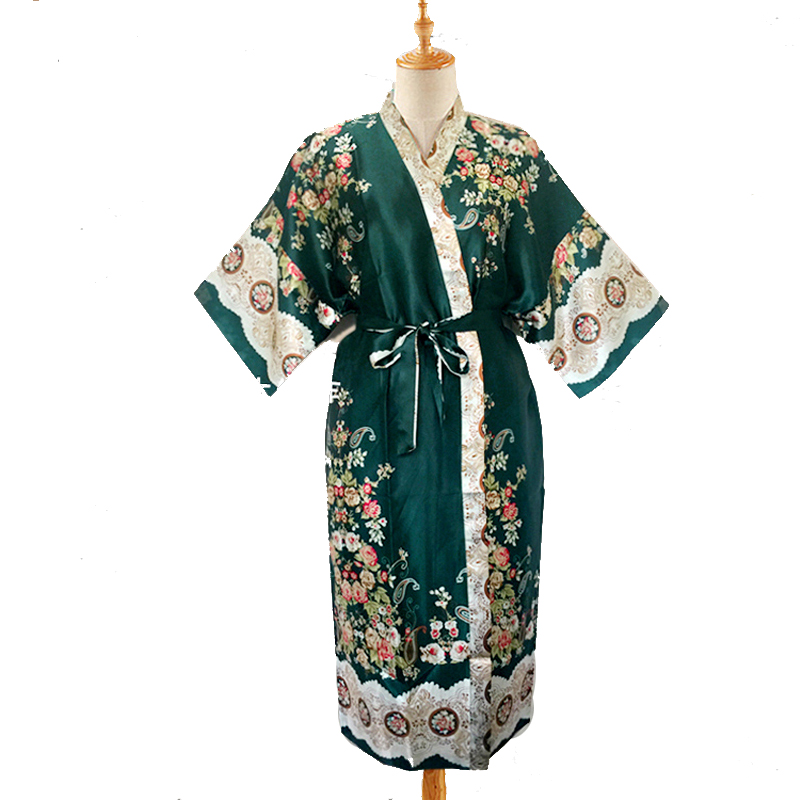 Фабриката за Директна Продажба на Зелен Кинески Мажите Свила Rayon Облека Печатење Кимоно Бања Gown Бренд Дизајнер Дома