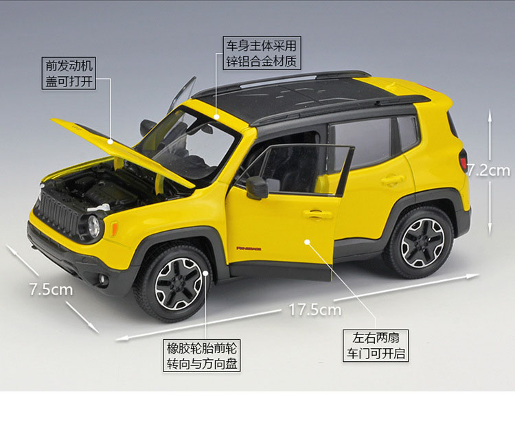 WELLY 1:24 Висока Симулатор Метал Џип Renegade SUV Автомобил Возило Легура Diecast Модел на Jeep Renegade Играчка Автомобил За Момчиња Подарок Колекција