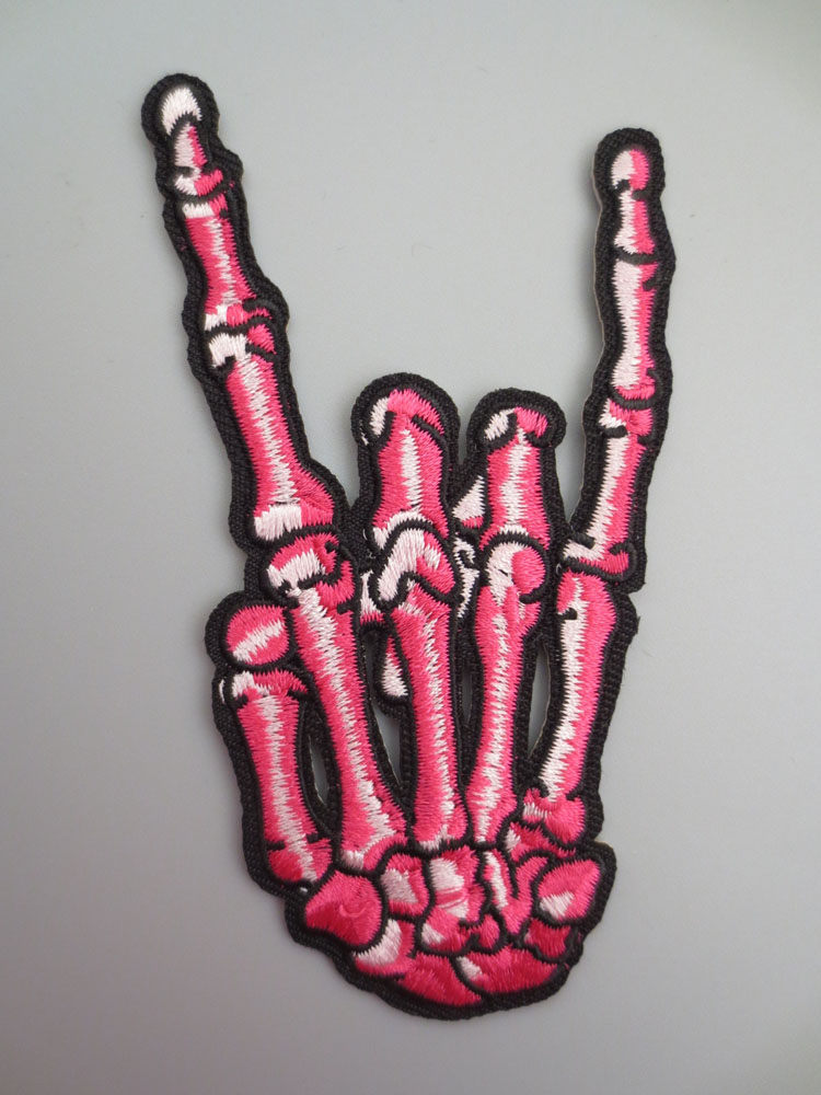 прст скелет Б десната рака Извезени Закрпи за Јакна Назад Вест Мотоцикл Клуб Biker DIY 5.5*10.8 cm