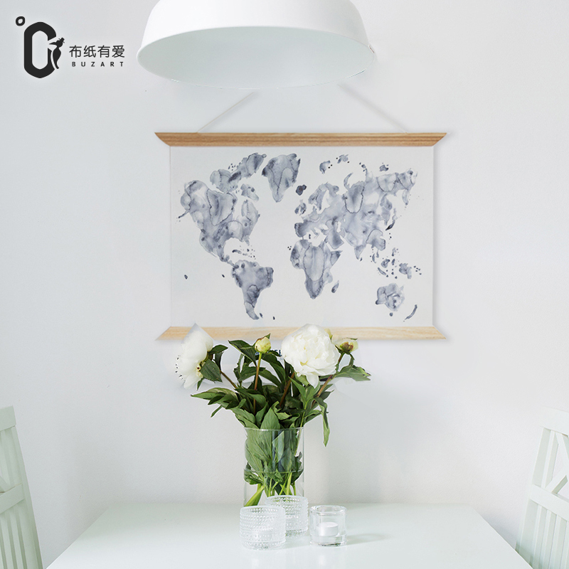 Buzart Мапата на Светот декоративни копчето за сликање за дневна соба ѕид уметност постери и отпечатоци дабово дрво рамка