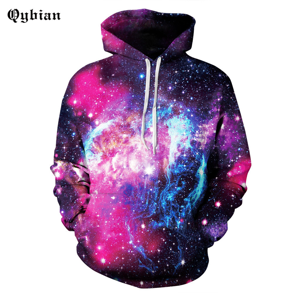 Qybian бренд Долг Ракав висок квалитет Sweatshirt Мажите Маскирани обичните Простор Galaxy серија 3D Печатење Sweatshirt