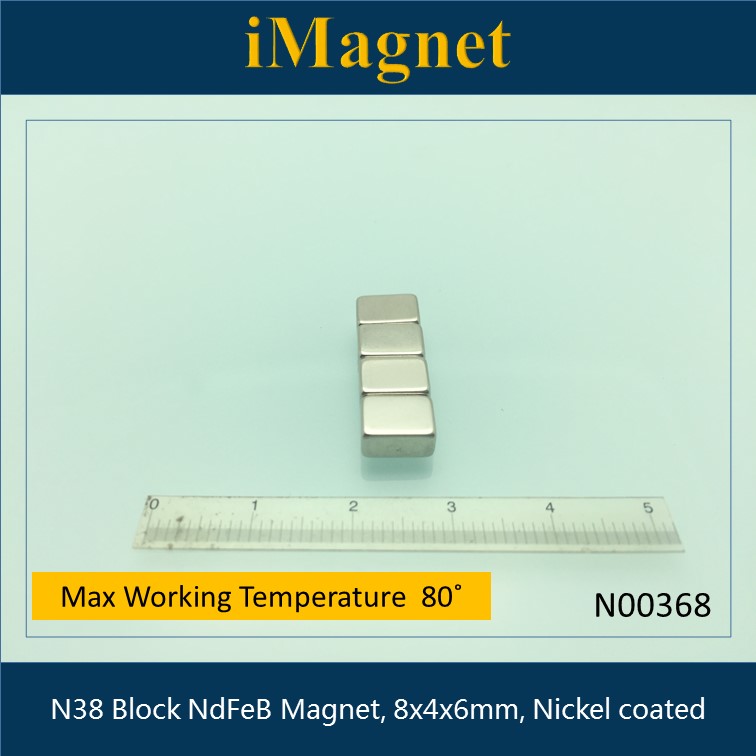 20pcs N38 Блок силна Ретки Земјата Neodymium Магнет,8x4x6mm,Cuboid Ndfeb Магнет ,Магнет за фрижидер Никел обложени