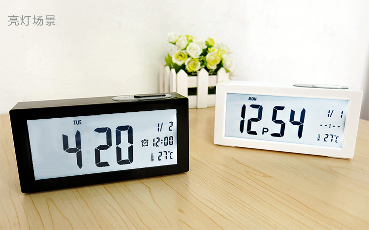 Вистински Црно бела маса дигитален часовник на квалитетот на животната средина ABS сензор термометар LED позадинско осветлување