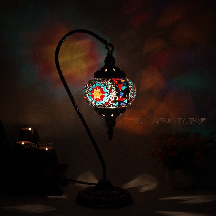 Турски мозаик табела Светилка гроздобер арт деко, рачно изработени lamparas де меса мозаик Стакло романтична кревет светлина
