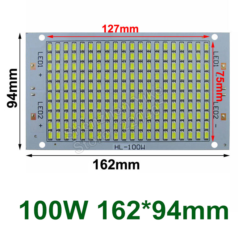 Реално Wattage 100W 162x94mm led панел со SMD5730 чип, 10000lm led диоди pcb одбор, Алуминиумска плоча основата