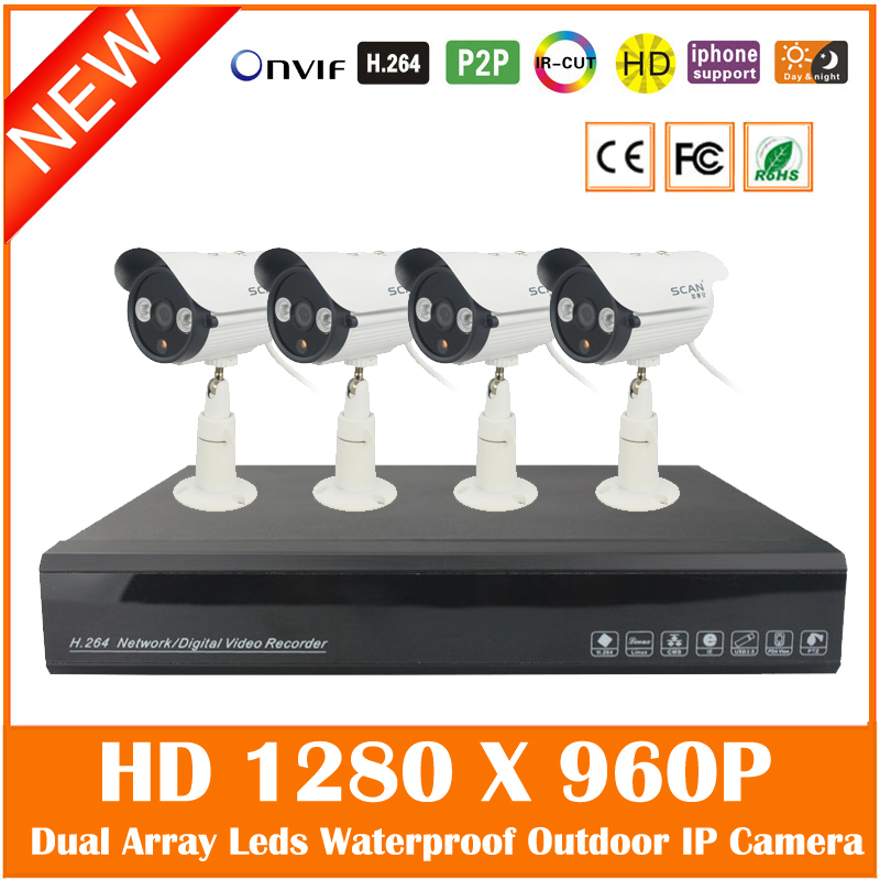 4ch Full Hd 1080p H. 264 Nvr + 4pcs Отворено Водоотпорен 1280*960p Безбедност Надзор Мини Ip Мрежа на Камерата за видео надзор Систем Колекции
