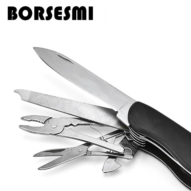 Hight квалитет 111mm Нерѓосувачки челик мулти-цел кујна овошје нож во 11 1 кампување виткање џеб ножеви преносни нож