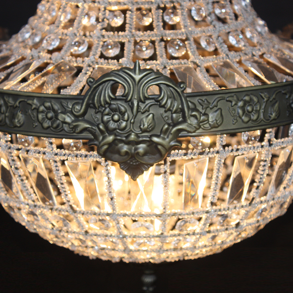 Ретро Гроздобер голем круг француски империја стил led E14 кристал лустерот модерна 6 светла сјај ламба за дневна соба хотелско лоби