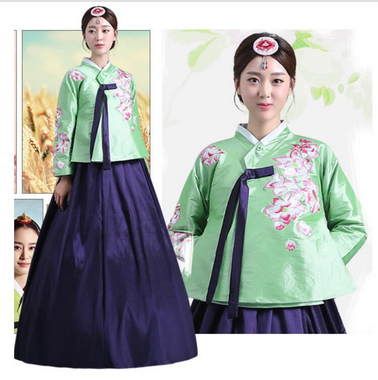 Новиот Дизајн Луксузни Корејски Hanbok Традиционалните Долг Ракав Hanbok Зелена Женски Кореја Танц Костим