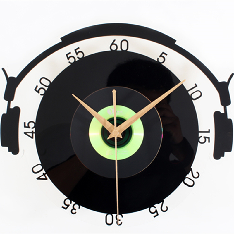 Моден Музика Слушалки ѕиден часовник Ретро Винил рекорд часовник Персоналните музика тема декоративни часовници