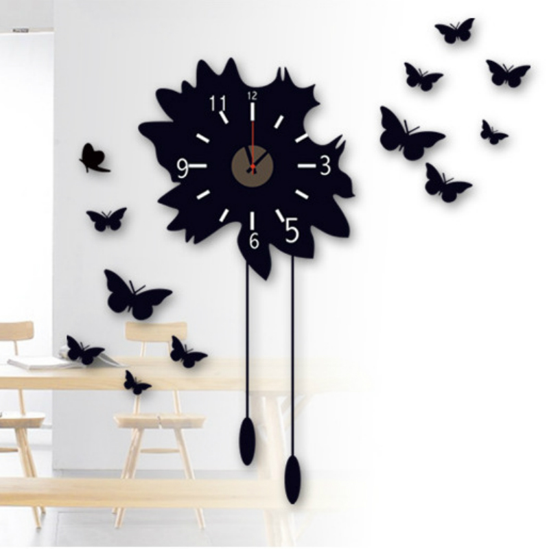 Европската минималистички стил црна пеперутка шема дизајн ѕиден часовник stikers големи креативни персоналните дизајн