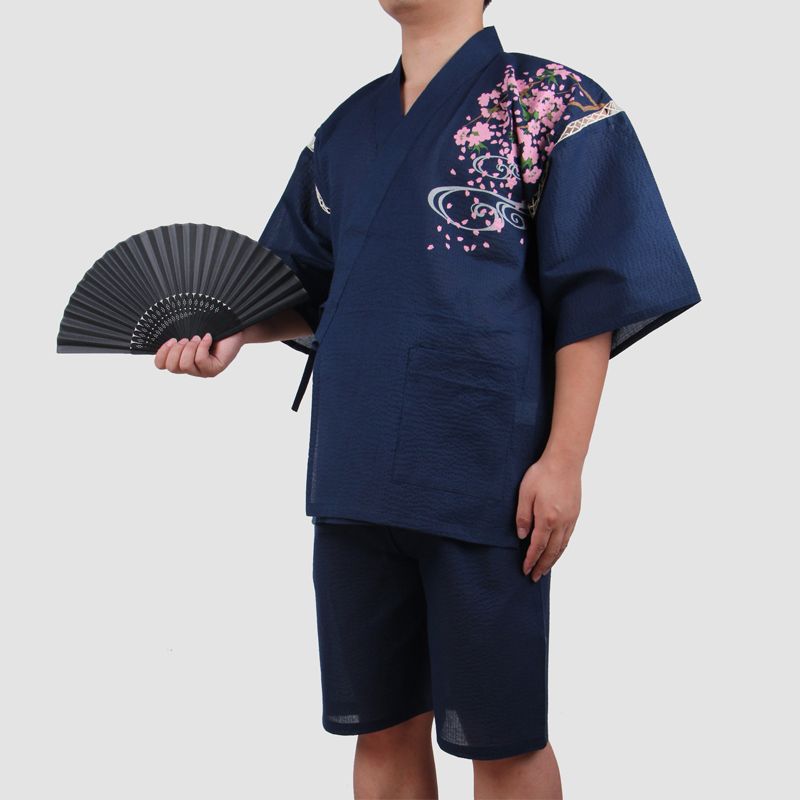 Мажите Лето Бања облека со шорцеви Памук Yukata Кимоно Одговараат Мажи Јапонски Традиционални Пижами поставите Машки Дома Loungewear 062507