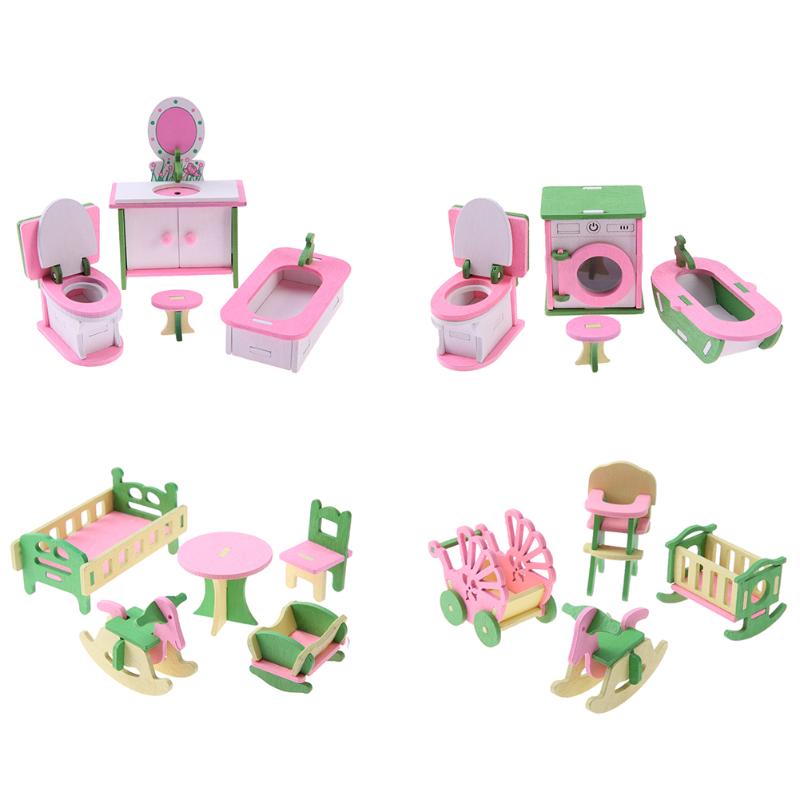Симулација Минијатурни Дрвен Мебел Играчки Куклена Куќа На Дрво Мебел Во Собата Кукли Бебе Соба За Деца Си Играат Играчки