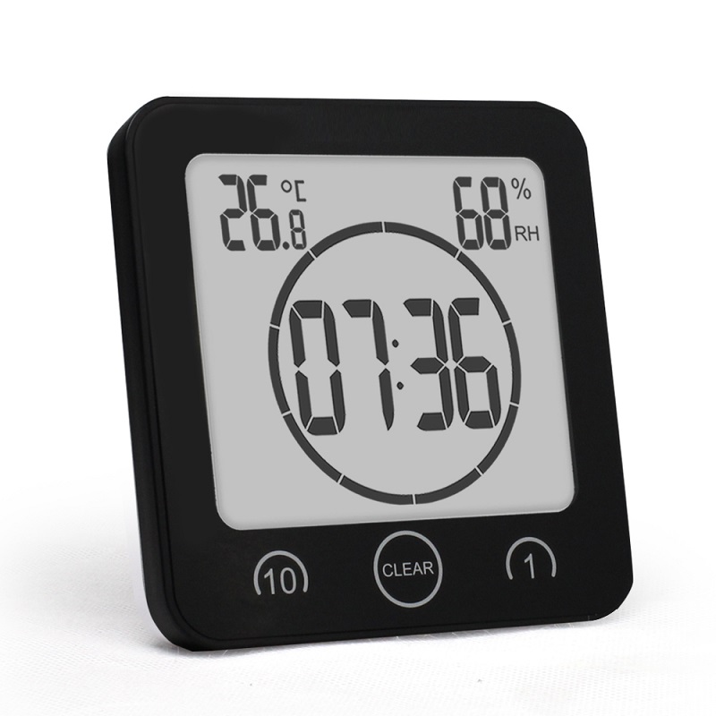 1-10 минути одбројување водоотпорен дигитални LCD дисплеј ѕиден часовник со поддршка морон термометар hygrometer за бања