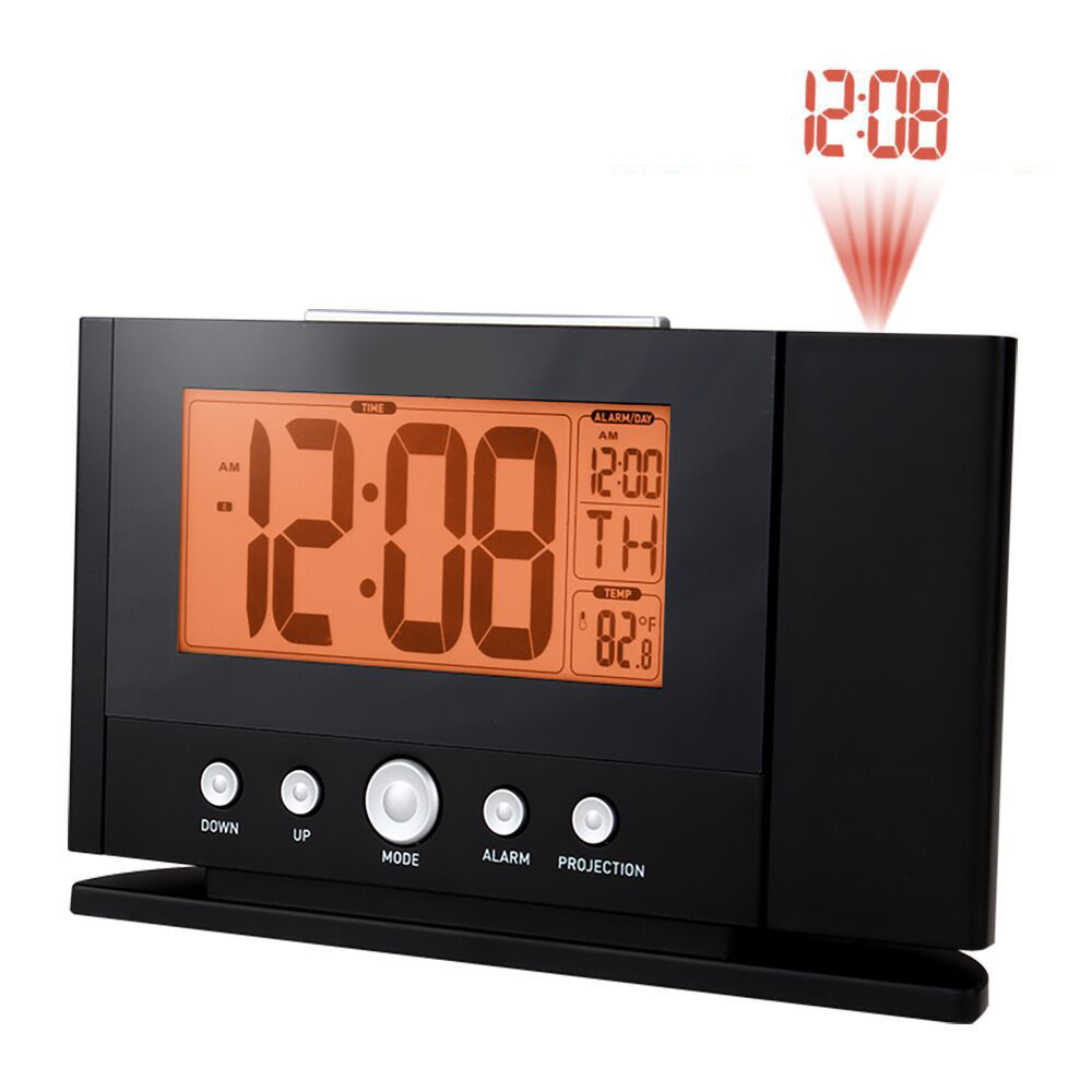 дигитален часовник за аларм 180 степен Ротација Време Проекција snooze функција температура на екранот портокал осветлување