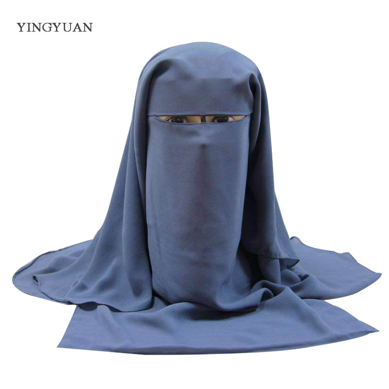 TJ41 Муслимански Niqab Лицето Маска Превез 3 Слоеви Жените Hijab Burqa Арапските Исламската Headscarf Заврши Абаја Turban