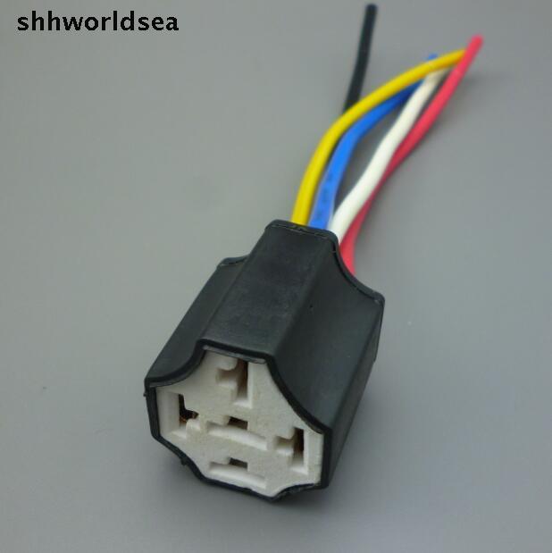 shhworldsea 14.5 cm 16AGW бакар кабел 10pcs Керамички Автомобил реле носителот,5 иглички Авто реле приклучок 5 pin реле