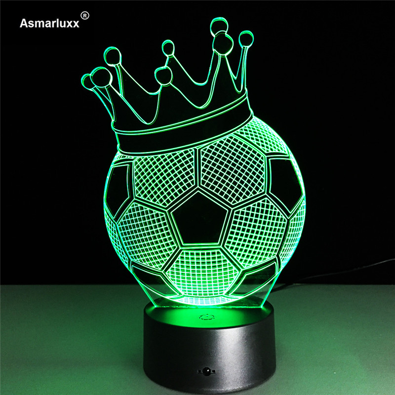Фудбал Царска Круна Дизајн Холограмот Светилка Креативни 3D илузија LED Светилка Ноќ Светлата Новина Акрилик Атмосфера
