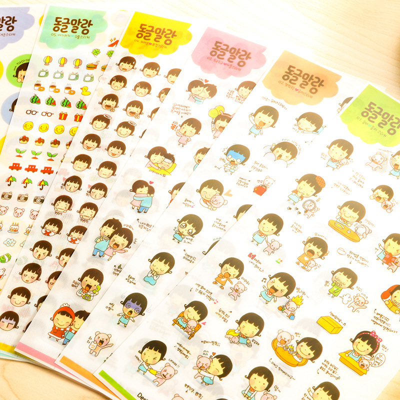 6PCS Симпатична Цртан филм Налепница Канцелариски Транспарентен Јапонски Детството Време Водоотпорен DIY Албум Дневник